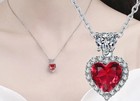Heart Cut Simulated Red Ruby Women Halo Pendant Chain In 14k White Gold Plated