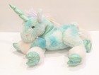 Animal Alley Toys R Us Pastel Teal Unicorn Rainbow Yarn Stuffed Plush Toy Rare 
