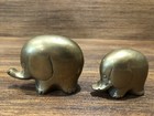 Set Of 2 Vintage Mid Century Solid Brass Elephant Figurines Paperweights