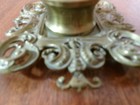 Antique Victorian Ornate Brass Desk Inkwell W  Glass Insert