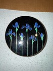 Vtg 1960s Otagiri Japan Blue Iris Black Lacquer Coaster Set Of 6 W  Box Sticker