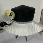 Ey Church Derby Hat Black   White Wide-brim Rhinestone Band Satin Bow New W  Tag