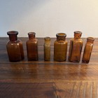 Vintage Amber Glass Apothecary Medicine Bottles Lot 7 Antique Pharmacy Vials