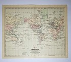 1885 World Map - Johnson s Cyclopedia- Steamship Routes  Continental Railroad