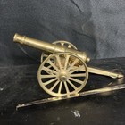 Vintage Solid Brass Civil War Style Cannon On Wheels 8    Long 5  Barrel Tabletop