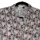 Just Living Blouse Womens Size M Red Blue Floral Roll Tab Sleeves Pockets Boho