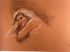 Vintage Artist Original Black Charcoal Sketch Portrait Pencil Drawing 23x18   
