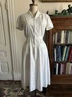 Vintage 1930s 1940s Wwii White Cotton Puff Sleeve Zip Uniform workwear Day Dress