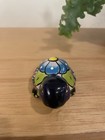 Small Talavera Turtle Blue Flower Mexican Red Ware Pottery Hand Painted    