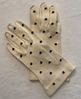 Vintage Formal Dress Gloves Off White And Black Polka Dot 7 75    Girls One Size