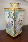 Large Old Or Antique Chinese Canton Enamel On Copper Vase In Yellow