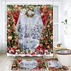 4pcs Christmas Shower Curtain Set Winter Bathroom Set With Shower Red Blue