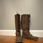 Brown Leather Tall Lace-up Riding Boots With Buckle Accent And Equestrian Style