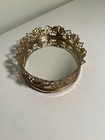 Vintage Brass Mirror Oval Vanity Dresser Tray Ornate Gold Tone Filigree Design