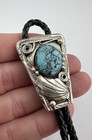 Vtg Justin Morris Navajo Sterling Silver Spiderweb Turquoise Stamped Bolo Tie