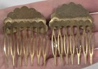 Antique Pair Of Gold Tone Cloissonne Peacock Bird Hair Combs