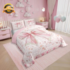 Pink Bow Twin Comforter Set Girls Kids Flower Rose Bedding 2pc Lace