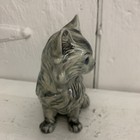 Vintage Ceramic Porcelain Gray Fluffy Cat Kitten Figurine