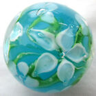 22mm Hibiscus Teal Blue white Flower Handmade Art Glass Marble Ball 7 8  Shooter