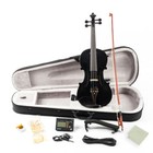 4 4 Full Size Electric Violin Set - Solid Wood  Strings  Rest  Tuner  Eq   Black