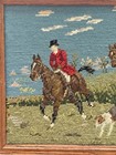 Vintage Equestrian Fox Hunt Horses   Hounds Needlepoint Artwork Framed 11   x 14   