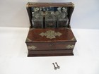 Vintage Antique Rare Victorian Oak   Brass Tantalus Cabinet W decanters 2 Keys