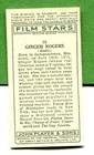 1934 John Player   Sons Film Stars 2nd Series Tobacco Card  38 Ginger Rogers