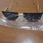 Women Rimless Rectangle Sunglasses Gold Metal Frame Black Tinted Plastic Lenses