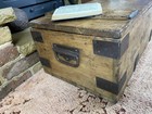 Old Antique Pine Chest  Vintage Wooden Storage Trunk  Blanket Box  Coffee Table 