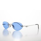 Oval Blue Colored Rimless Lens Vintage Sunglasses With Silver Frame - Pepper