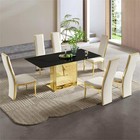 Glass Dining Room Table Set 7-piece Kitchen With 6 Pu Chairs Furniture New