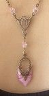 Vintage Necklace Art Deco Brass Lavalier Pendant Antique Pink Czech Glass Drop