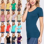 Women s Basic Scoop Neck T Shirt Short Sleeve Solid Plain Cotton Jersey Top