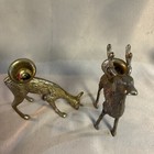 Vintage Small Brass Buck Doe Deer Figures Candle Holders Xmas Decor 6    - Set 2