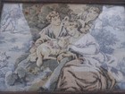 Antique 1800s French Tapestry Serving Tray People With Animals 12   7  