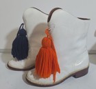 Vintage Paradettes Majorette Boots White Leather And Orange   Blue Tassels 6 1 2