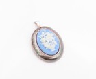 925 Sterling Silver Vintage Brooch Pin Blue Flower Vase Cameo  Bp11594
