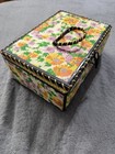 Vintage Mcm Japanese Sewing Box Wicker Woven Basket Wood Base Floral Pattern
