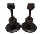 Antique Turned True Primitive Wood Late 19th Century Turned Candle Holders