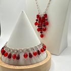 Vintage 925 Sterling Silver Red Glass Bead Fringe Necklace   Bracelet Set Tassel