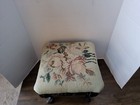 Vtg Floral Victorian Style Cushioned Cast Iron Foot Stool Ottoman Needlepoint