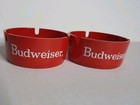2x Vintage Budweiser Beer Bar Ashtray Red   White Plastic 1980 s Brookpark Both