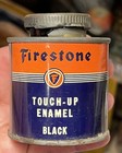 Vintage 1930   s Firestone Tire Rubber Co  Touch Up Black Enamel Paint Tin Can