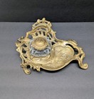 Vintage Andrea By Sadek Inkwell Ornate Solid Brass Art Nouveau Victorian Footed