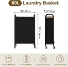 80l Slim Rolling Laundry Hamper With Wheels  Narrow Basket  Black