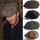 Peaky Blinders Hat Newsboy Flat Cap  Driver  Herringbone Tweed Wool Baker Boy