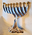 Towle Silverplate Hanukkah Menorah  Brass Candle Holders  Vintage Midcentury