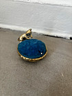 Vintage Metal Cat Kitten Gold Tone Blue Velvet Pin Cushion