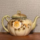 Antique Nippon Teapot Hand Painted Yellow Floral Melon Plaid Rim Mark    C  1910