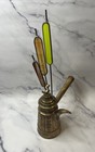 Vintage Brass Turkish Arabic Dallah Coffee Pot With Glass Embellishments Feather